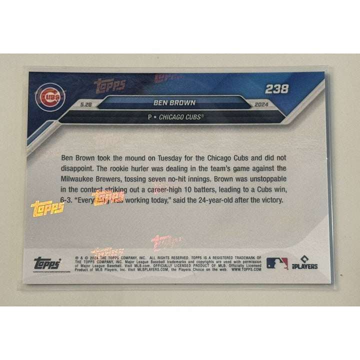 Ben Brown RC 2024 Topps Now Chicago Cubs baseball rookie card with seven no-hit innings highlight