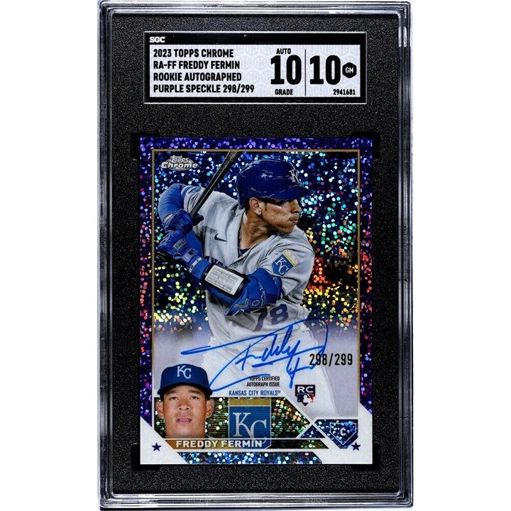 298/299 2023 Topps Chrome Freddy Fermin RC Speckle Refractor On Card Auto Royals