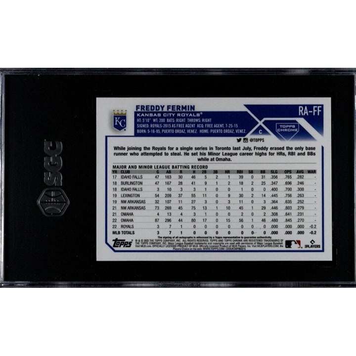 2023 Topps Chrome Freddy Fermin Royals rookie chrome speckle refractor signed baseball card graded 10