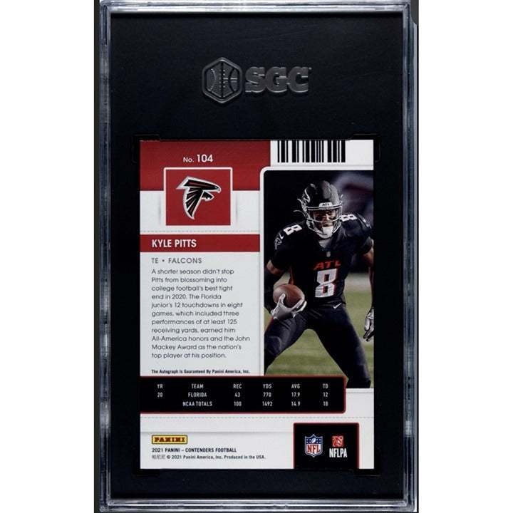 2021 Contender Kyle Pitts RC Autographed rookie card graded 9 by SGC with Falcons design