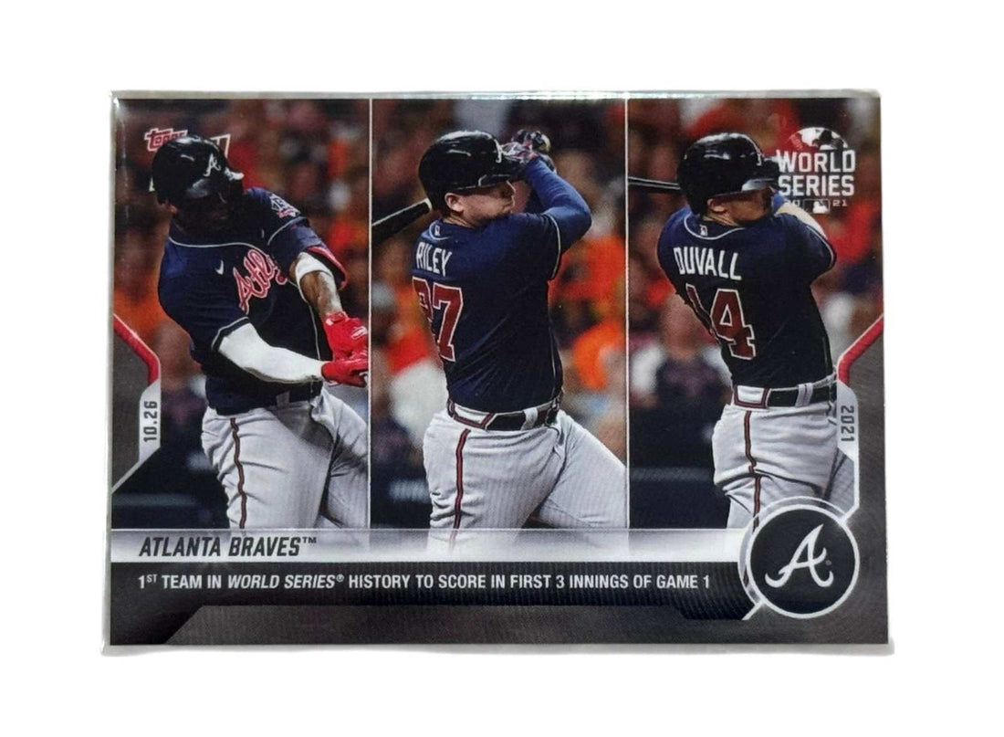WORLD SERIES Atlanta Braves Topps NOW baseball card showcasing early game one run record in 2021