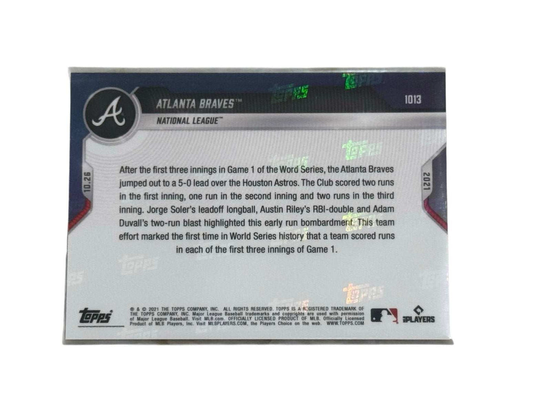 WORLD SERIES Atlanta Braves Topps NOW baseball card showcasing early game one run record in 2021