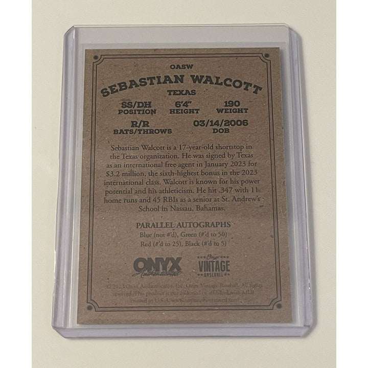 2023 Onyx Vintage Sebastian Walcott signed rookie baseball card Texas Rangers MLB