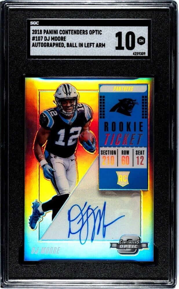 2018 Panini Contenders Optic DJ Moore RC Auto NFL Rookie Ticket Prizm 107 SGC 10