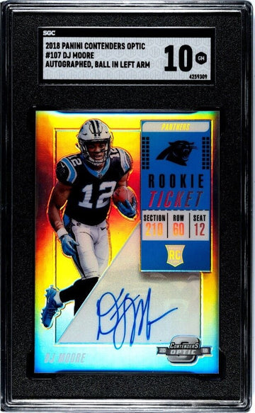 2018 Panini Contenders Optic DJ Moore RC Auto NFL Rookie Ticket Prizm 107 SGC 10