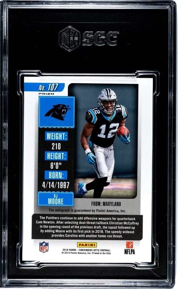 2018 Panini Contenders Optic DJ Moore NFL Rookie Ticket Autographed Prizm SGC 10 card