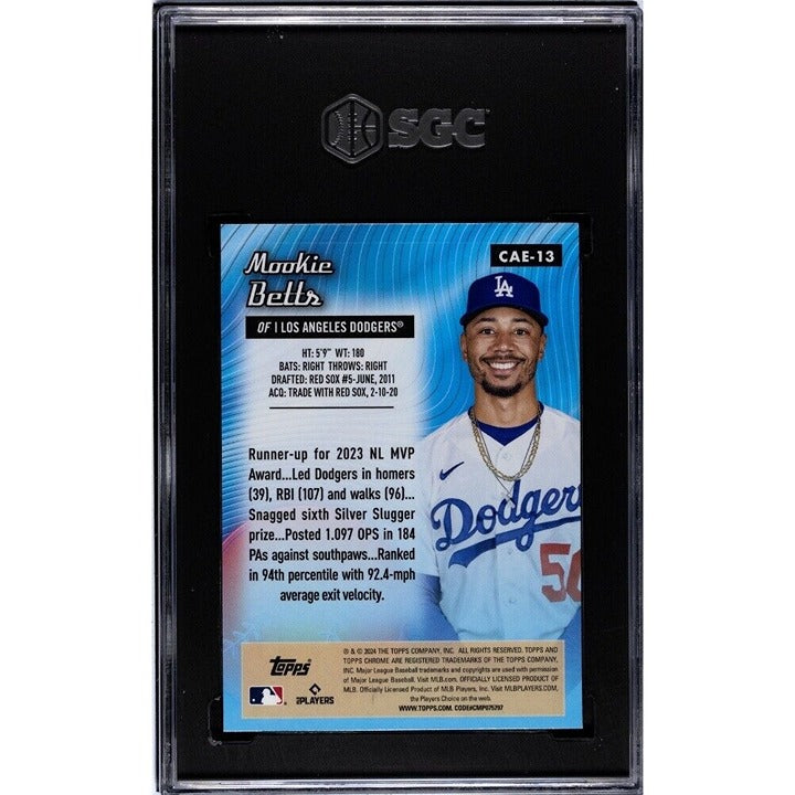 Mookie Betts 2024 Topps Chrome Tech Refractor graded SGC 9.5 baseball card LA Dodgers