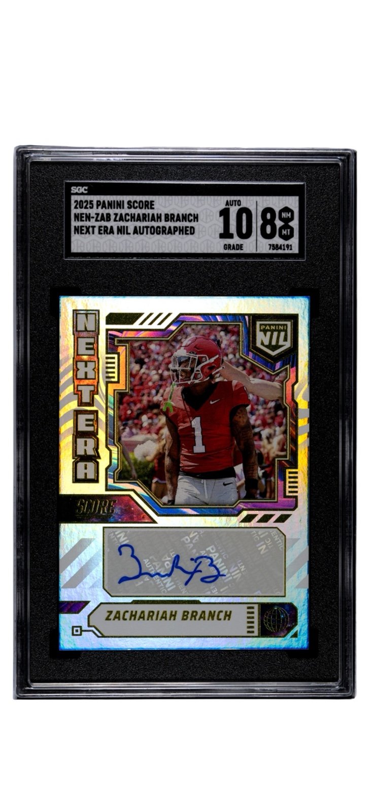 Zachariah Branch RC* Auto 2025 Panini Score Next Era NIL UGA Dogs* NEN-ZAB SGC 8