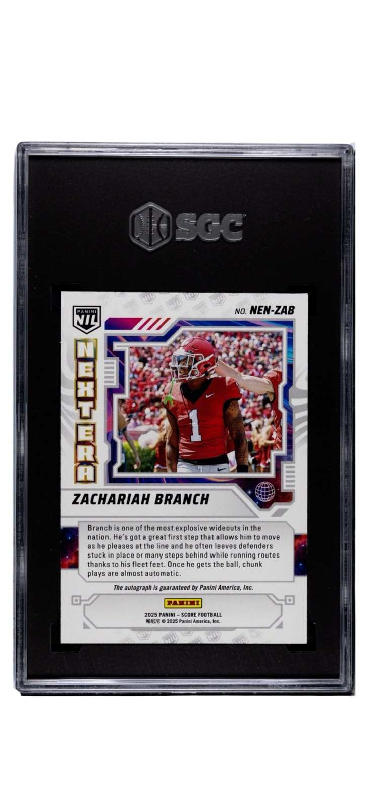 Zachariah Branch RC Auto 2025 Panini Score Next Era UGA Dogs graded 8