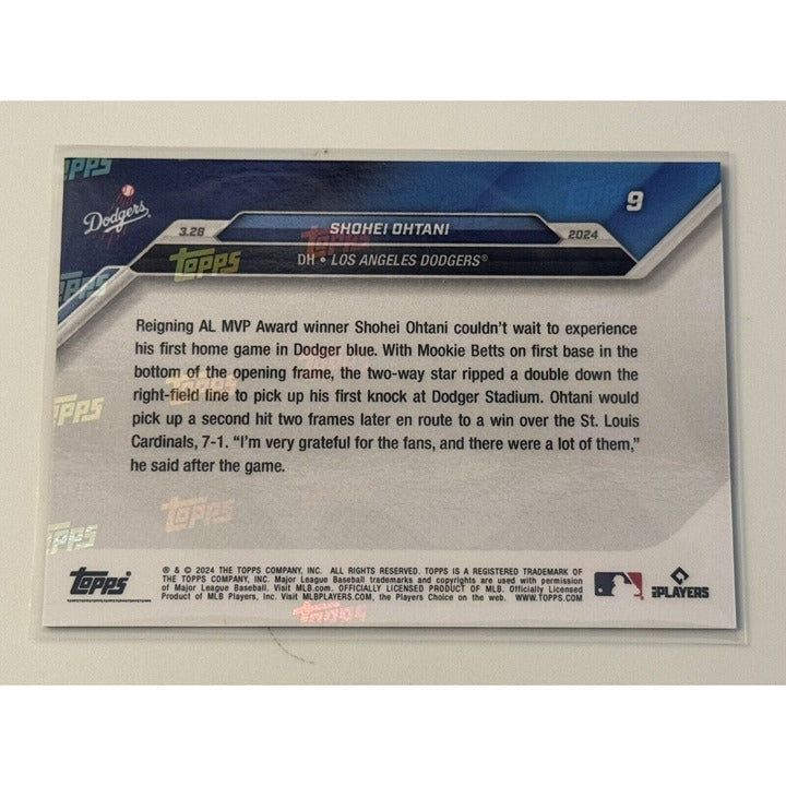 Shohei Ohtani 2024 Topps Now Opening Day Card #9 Los Angeles Dodgers baseball trading card