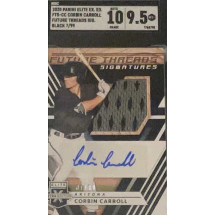 Corbin Carroll RC 2020 Elite Extra Future Threads Patch Auto baseball card graded 9.5 by SGC