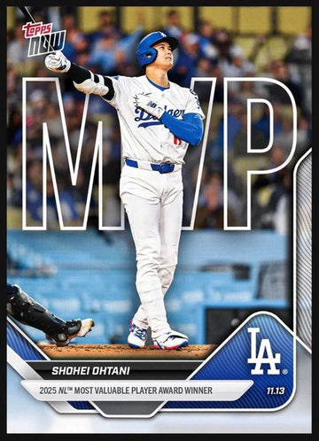 2025 Topps Now Shohei Ohtani Dodgers MVP baseball card celebrating NL MVP win
