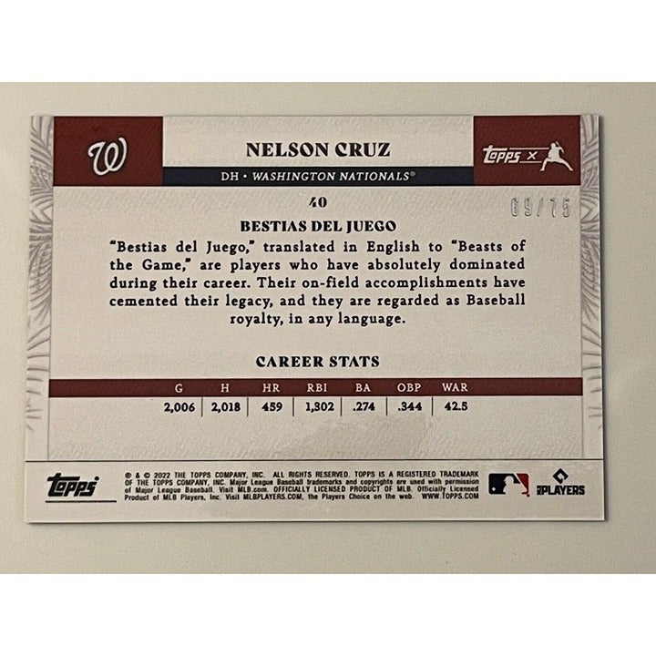 NELSON CRUZ 2022 Topps X Juan Soto Curated Set #40 Nationals limited edition green baseball card