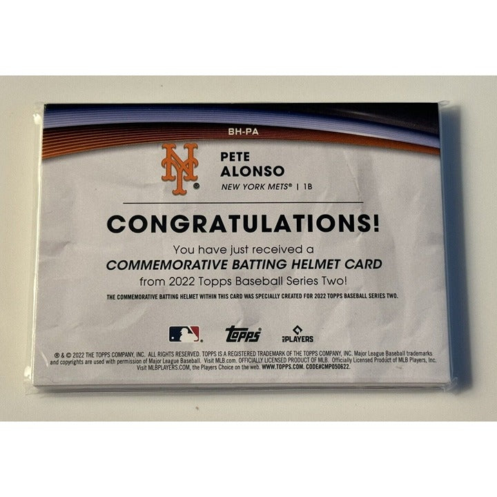 2022 Topps Pete Alonso MLB New York Mets commemorative batting helmet relic card BH-PA