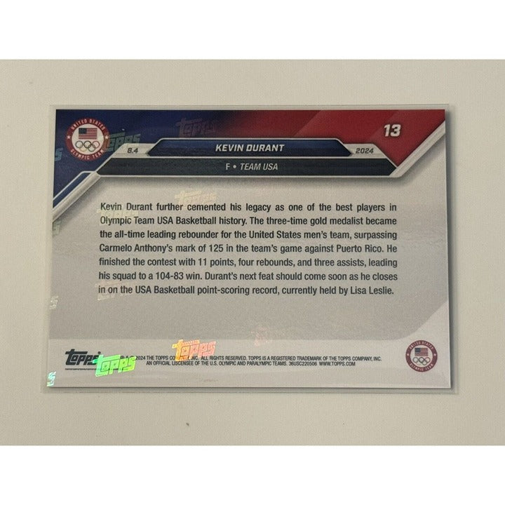 Kevin Durant 2024 Topps Now USA Olympic Games limited edition basketball card number 13