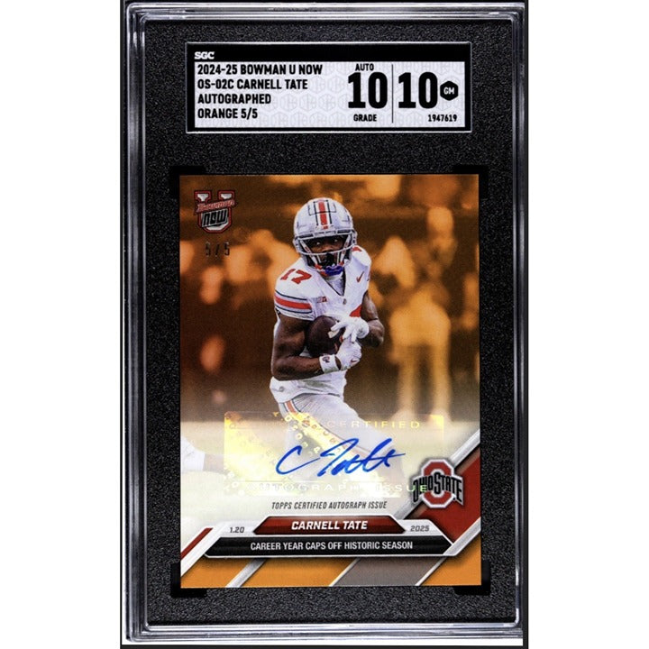 5/5* Carnell Tate AUTO RC - 876 PR! 2024-25 Bowman U NOW OS-01B HISTORIC! SGC 10