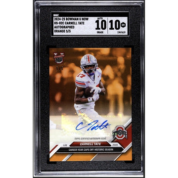 5/5* Carnell Tate AUTO RC - 876 PR! 2024-25 Bowman U NOW OS-01B HISTORIC! SGC 10