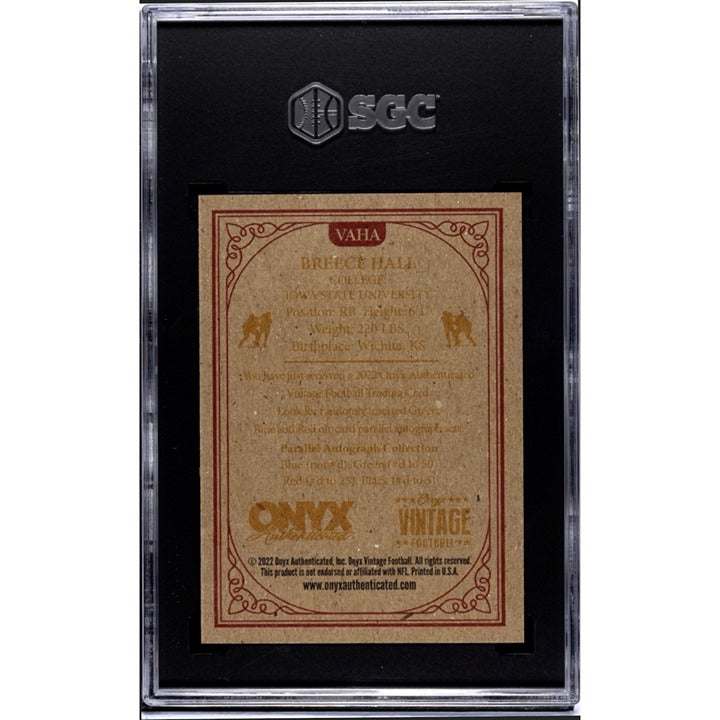 2022 Onyx Vintage Breece Hall rookie card with red ink autograph, graded 9.5 by SGC, limited edition NFL Jets trading card