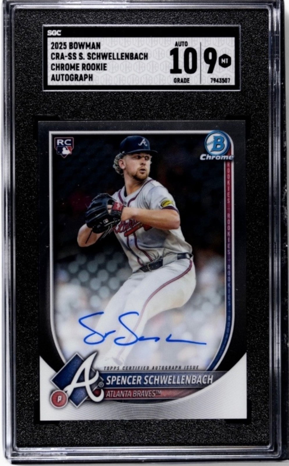 2025 BOWMAN SPENCER 
SCHWELLENBACH
CHROME ROOKIE
AUTOGRAPH CRA-SS MLB ATL SGC  9