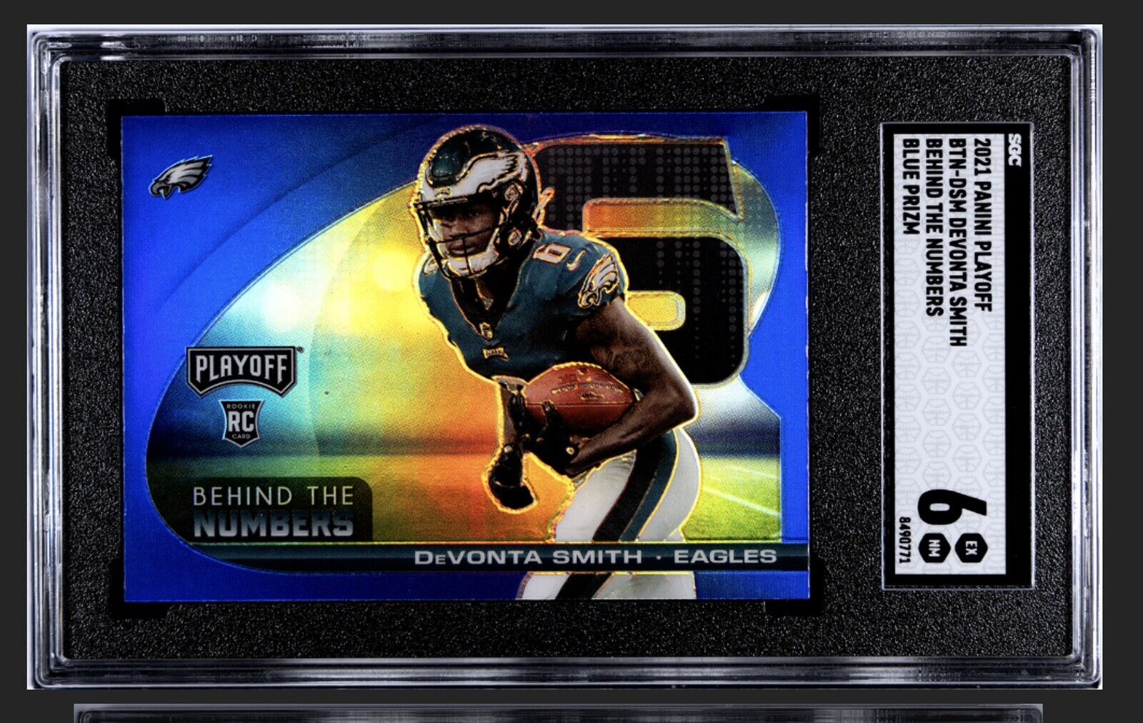 DeVonta Smith RC 2021 Panini Playoff - Behind Numbers Blue Prizm #BTN-DSM SGC 6