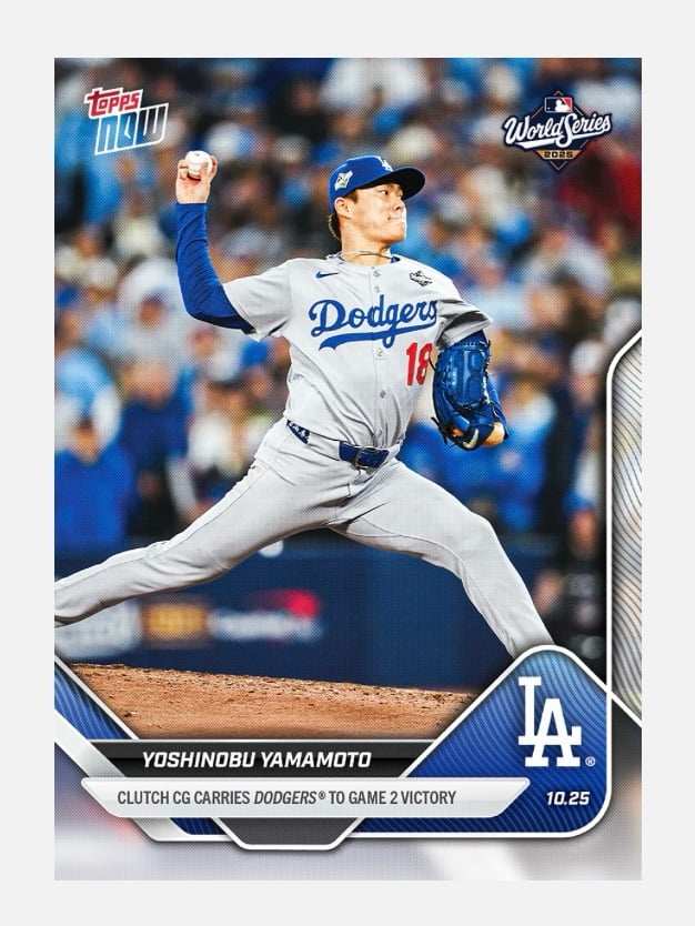 2025 Topps Now Yoshinobu Yamamoto Dodgers WS Game 2 victory baseball card