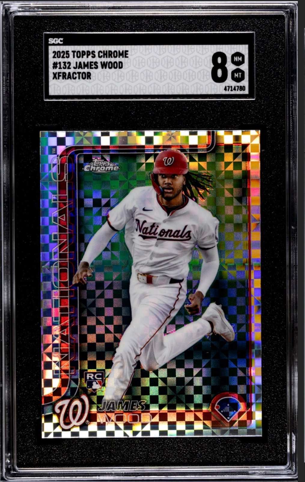 2025 TOPPS CHROME James Wood Rookie Card 132 XFractor Washington Nationals SGC 8