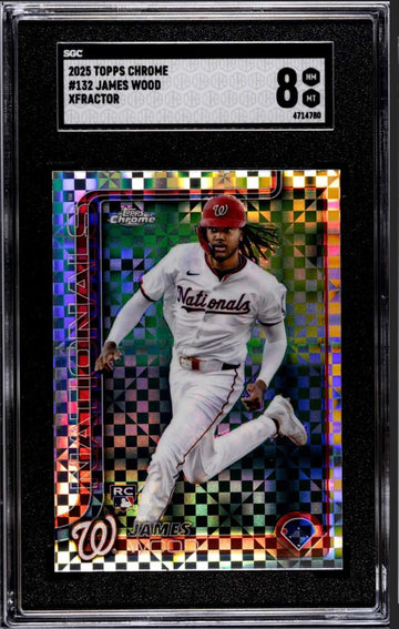 2025 TOPPS CHROME James Wood Rookie Card 132 XFractor Washington Nationals SGC 8