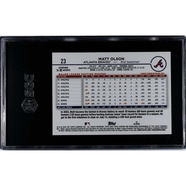 Matt Olson 2024 Topps Chrome Raywave Sparkle Refractor MLB Atlanta Braves baseball card SGC 10