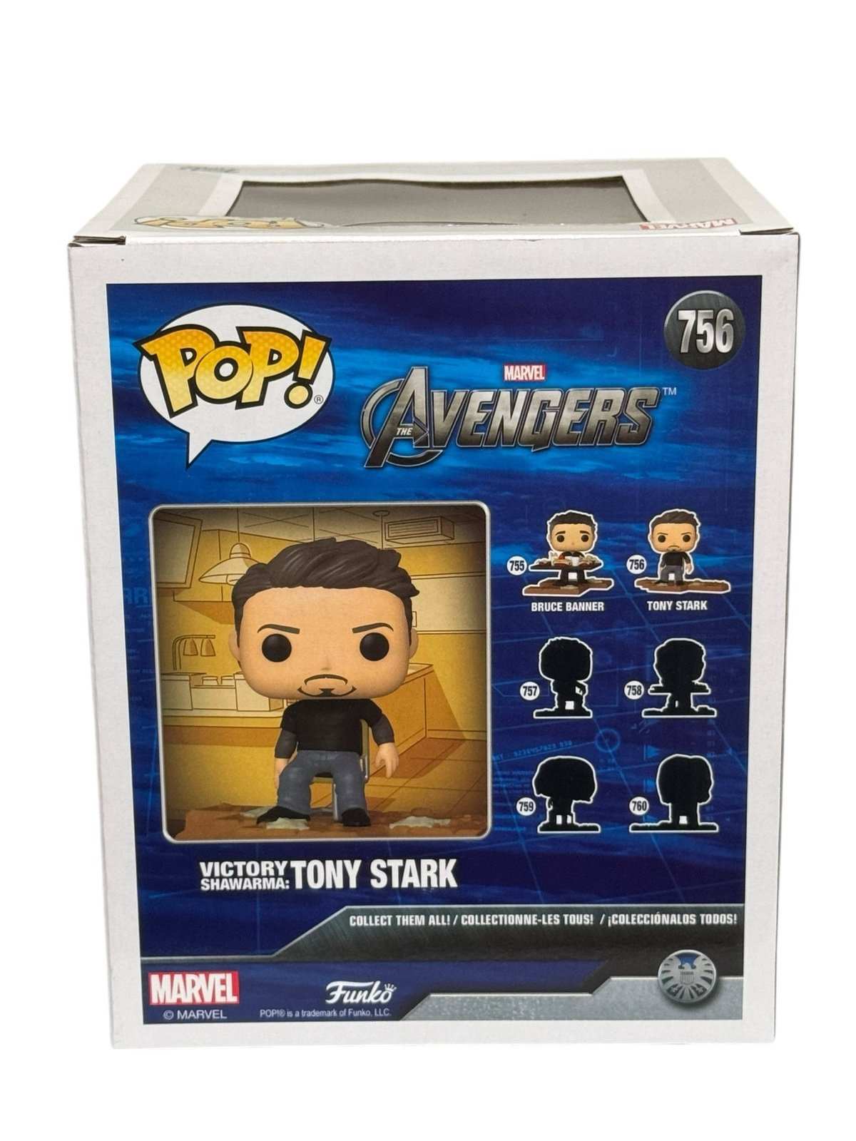 Funko Pop Avengers Victory Shawarma Tony Stark collectible figure box number 756 Amazon exclusive