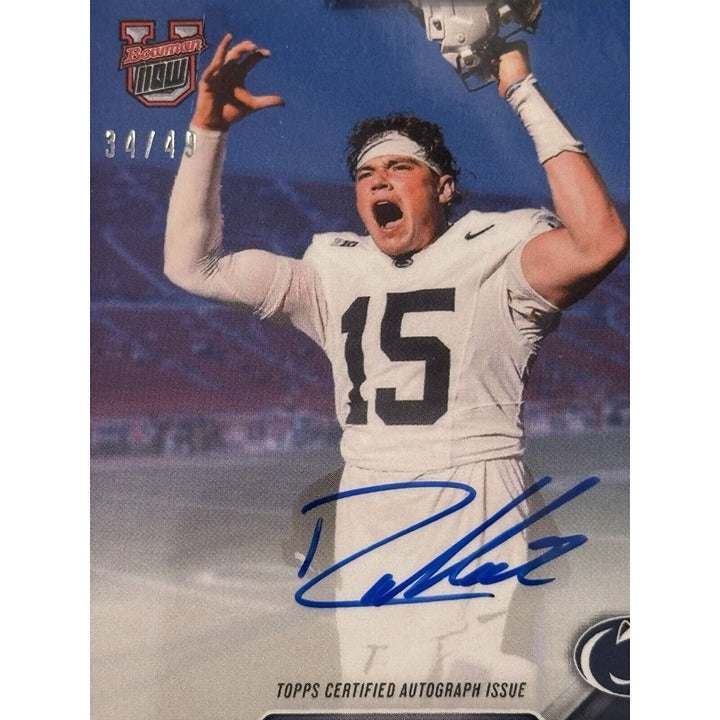 34/49 Drew Allar RC autographed Penn State 2024 Bowman U Now football card in protective case