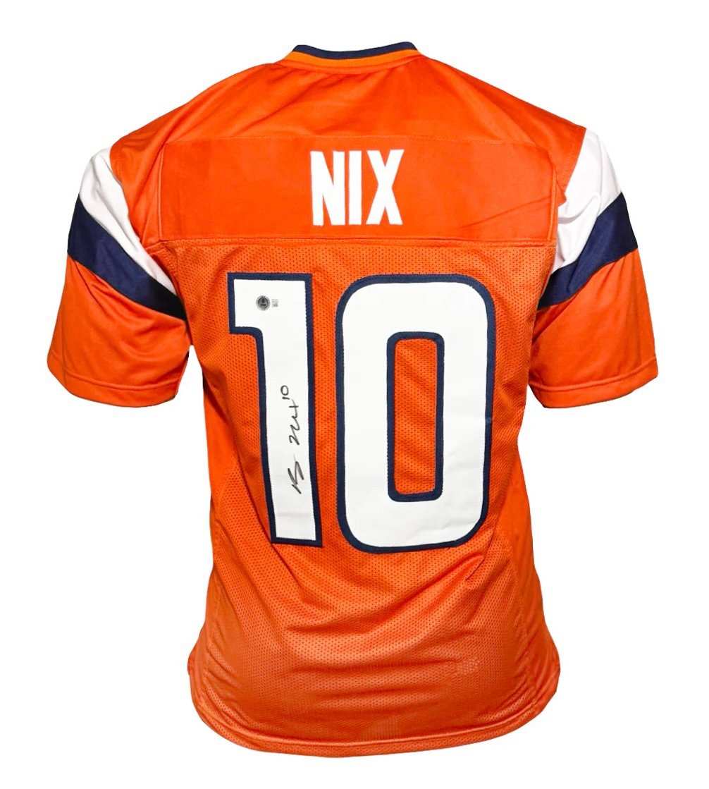 Bo Nix RC signed Denver Broncos orange football jersey Beckett certified autograph