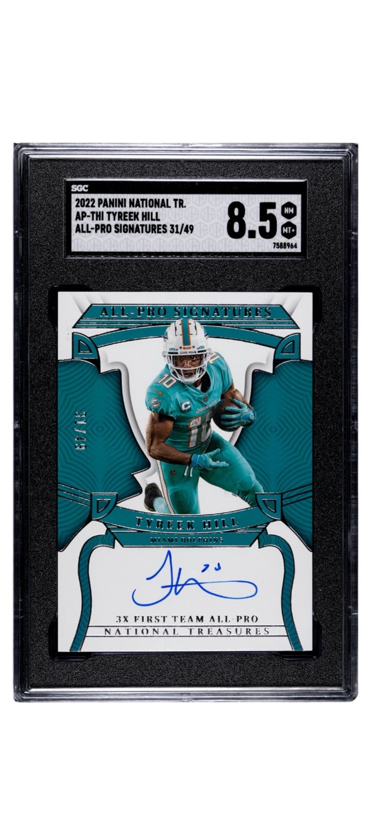 31/49* 2022 Panini National Treasures All‑Pro Sig. Tyreek Hill Dolphins SGC 8.5*