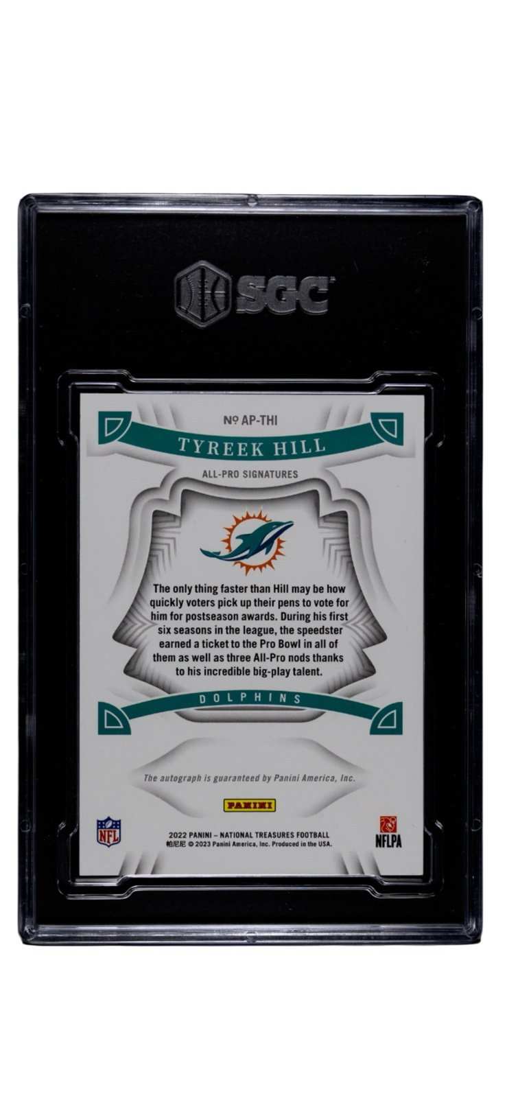 31/49 2022 Panini National Treasures All‑Pro 31/49 2022 Panini National Treasures All‑Pro Sig. Tyreek Hill Dolphins SGC 8.5