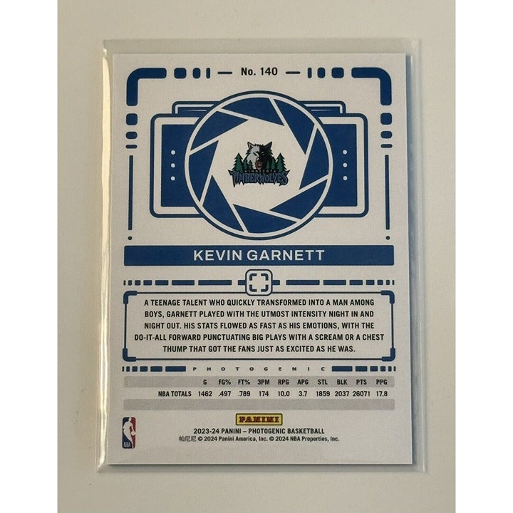 Kevin Garnett 2023-24 Panini Photogenic Minnesota Timberwolves NBA basketball card back view