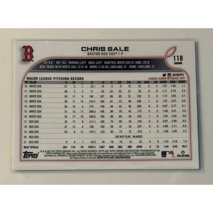 2022 Topps Chrome MLB Chris Sale pitching card near mint condition