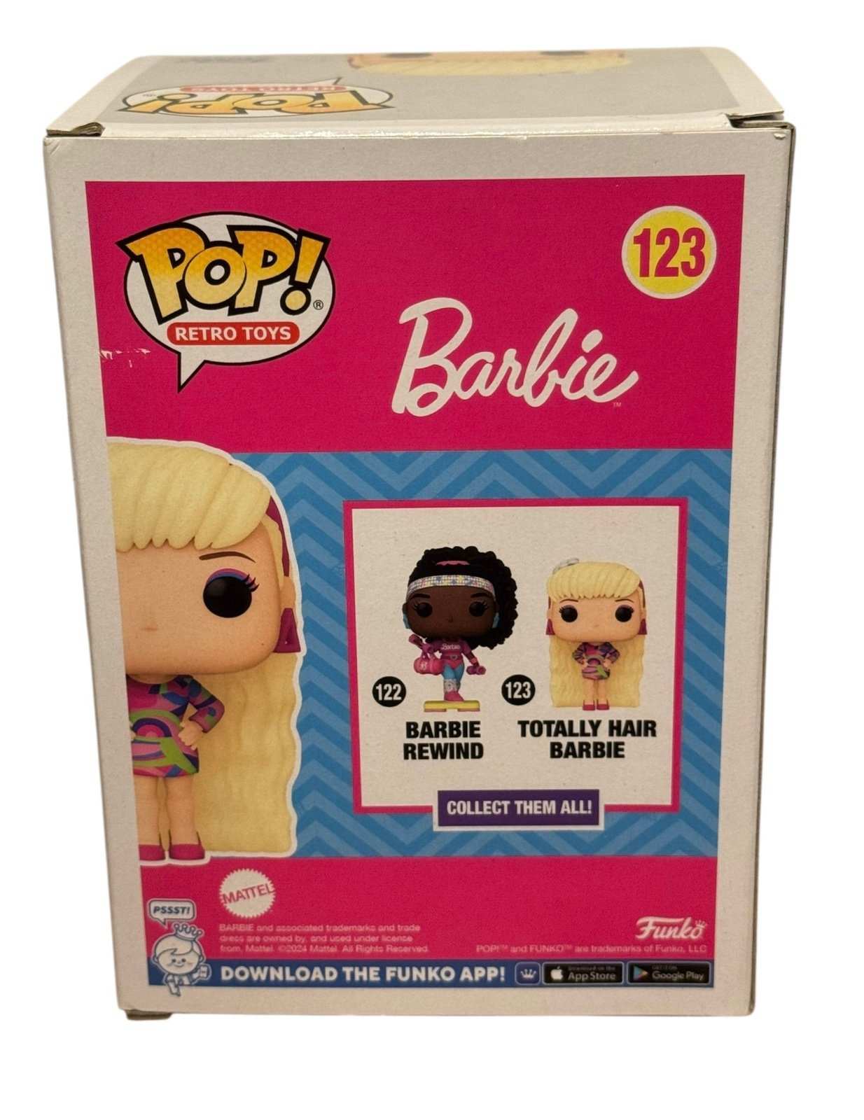 Funko Pop Retro Toys Totally Hair Barbie #123 vinyl figure with 90s style and blonde hair in colorful outfit
