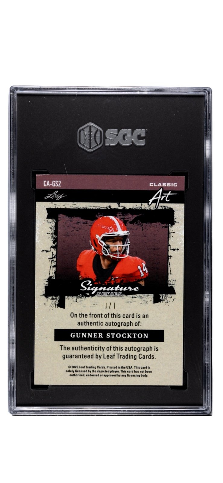 1/1 Gunner Stockton RC Auto 2025 Leaf Signature Series RED LAVA CA-GS2 UGA SGC 9