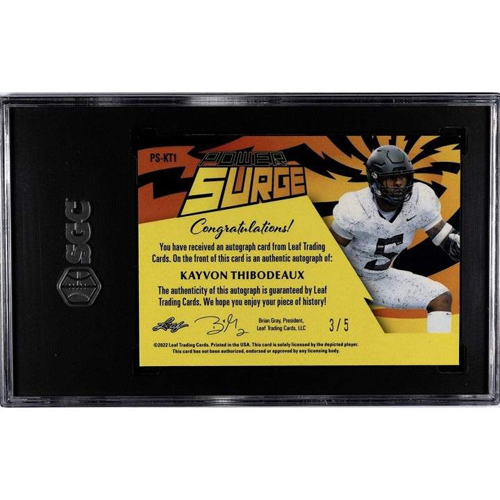 Kavon Thibodeaux RC Auto 2022 Leaf Pro Set Metal Power Surge PS-KT1 serial numbered rookie card with autograph