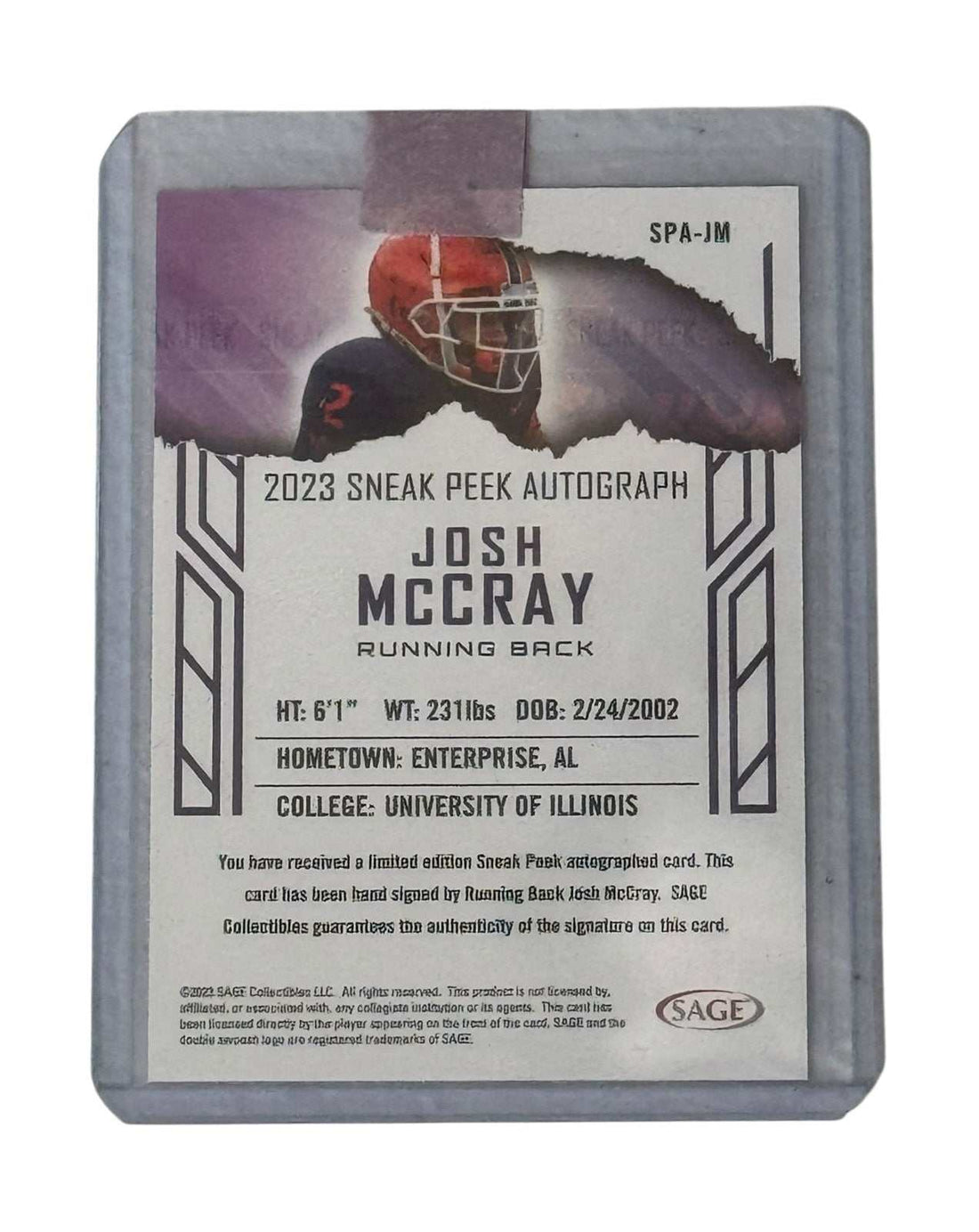 2023 SAGE Sneak Peek Josh McCray RC autograph UGA Bulldogs RB football card