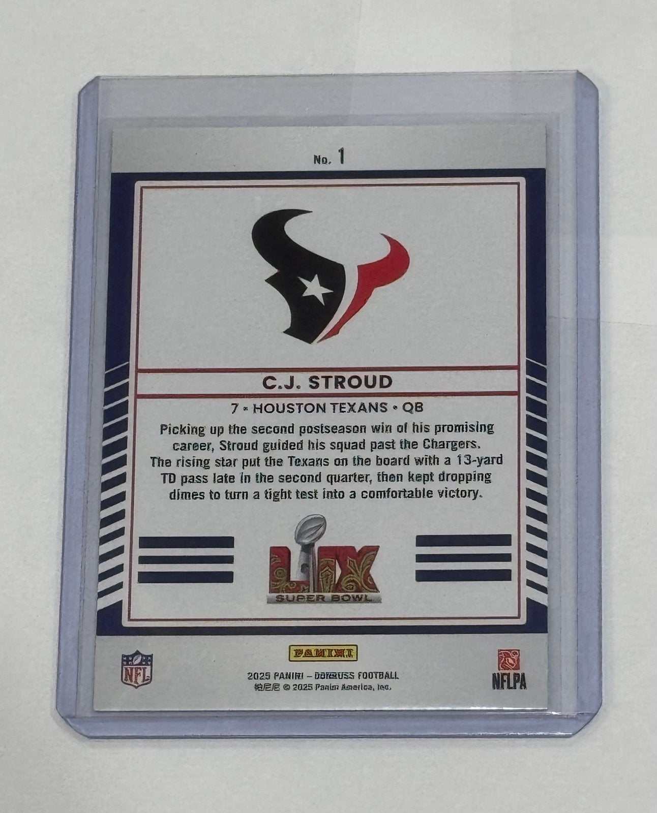 C.J. Stroud Mint 2025 Donruss Road to Super Bowl NFL Texans QB collectible card