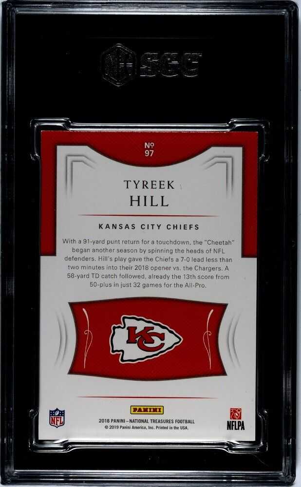 2018 Panini National Treasures #97 Tyreek Hill 97/99 NFL Chiefs trading card PSA 9