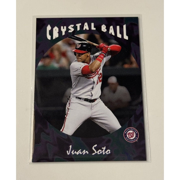 Juan Soto 2019 Topps Throwback Thursday Crystal Ball MLB trading card with Washington Nationals uniform