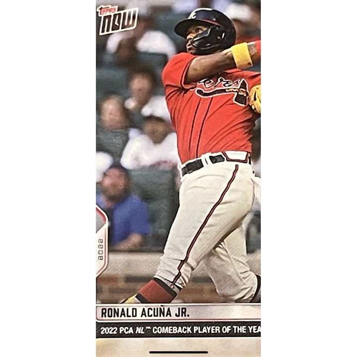 Ronald Acuna Jr 2022 Topps Now MLB PCA NL Comeback Player of the Year trading card in action with Atlanta Braves uniform