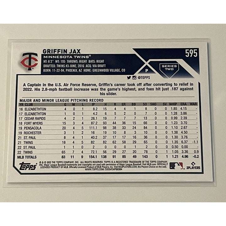 2023 Topps Griffin Jax Minnesota Twins baseball card #595 MLB American League collectible