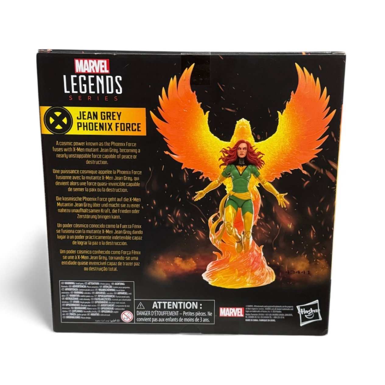Marvel Legends Jean Grey Phoenix Force deluxe figure sealed in collector packaging with fiery display base