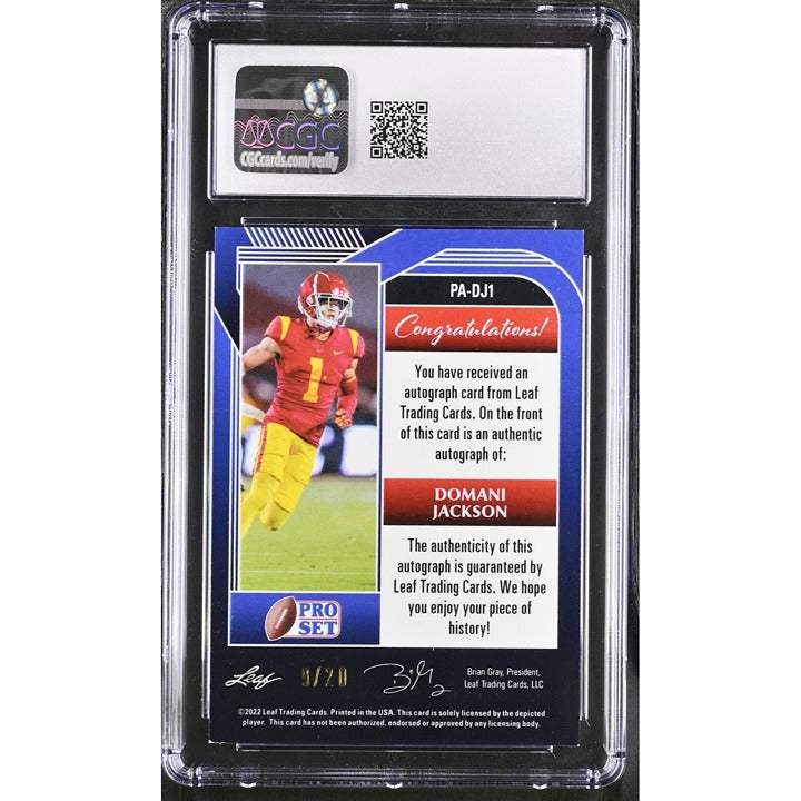 2022 Leaf Valiant Domani Jackson RC graded CGC 9 autograph football card in protective case