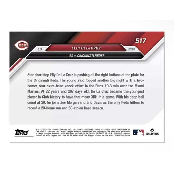 2024 Topps Now Elly De La Cruz RC Cincinnati Reds baseball card rookie with 4 XBH red parallel
