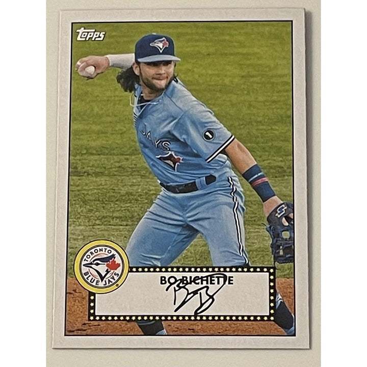 2021 Topps Baseball Bo Bichette Toronto Blue Jays card in pitching pose