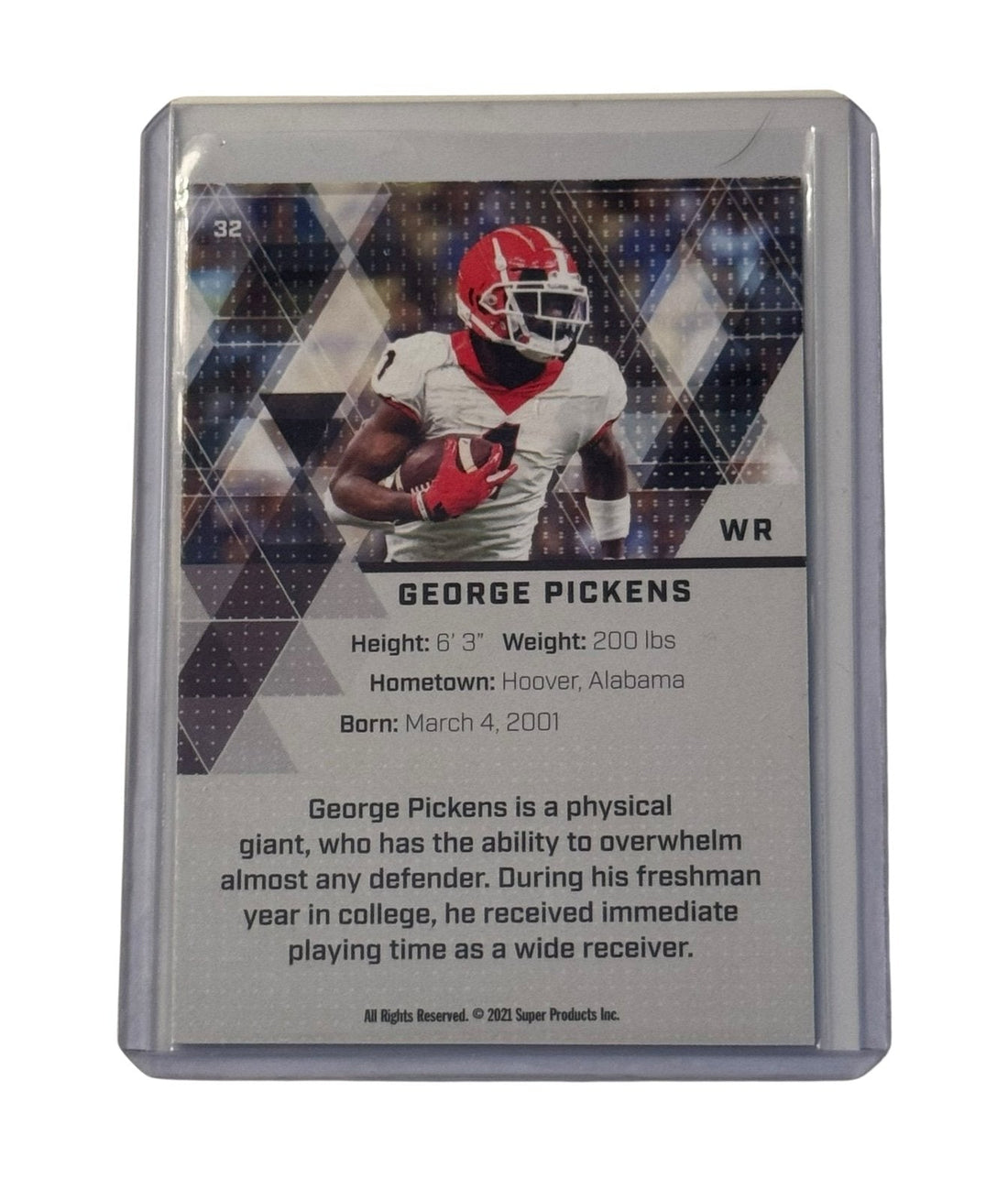 George Pickens RC Super Glow 1st Ever Georgia Bulldogs NFL Cowboys WR football card in protective sleeve
