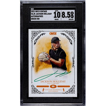 Jackson Holliday autographed baseball card 2022 Onyx Vintage Green Ink graded 8.5 by SGC